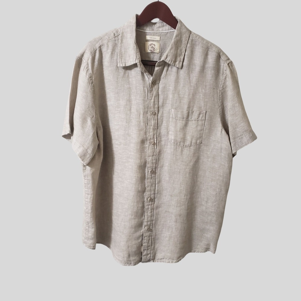Panama Jack Mens Tan 100% Linen Short Sleeve Button Down Shirt Size XL